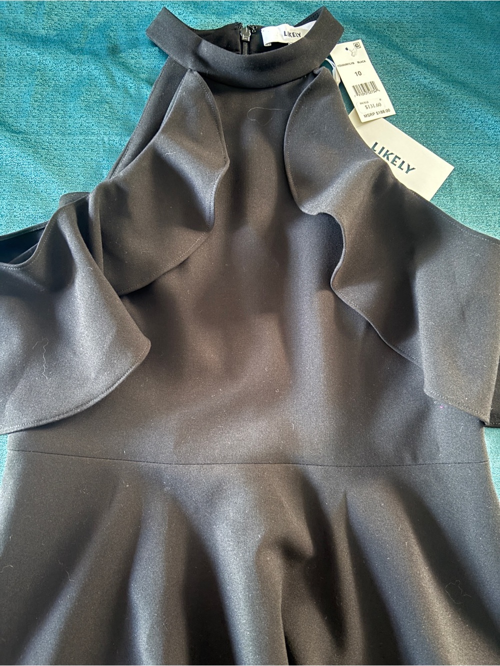 Likely Black Halter Dress with Ruffle Accents